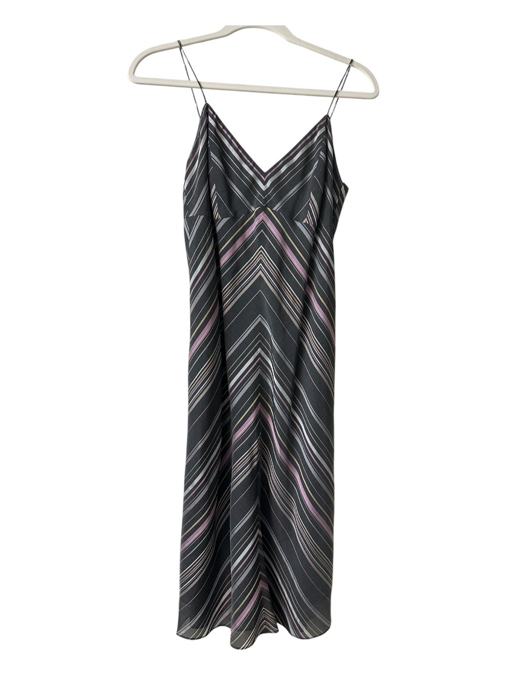 Vintage Y2K J. Crew Gray and pink Striped V-Neck Midi Slip Dress